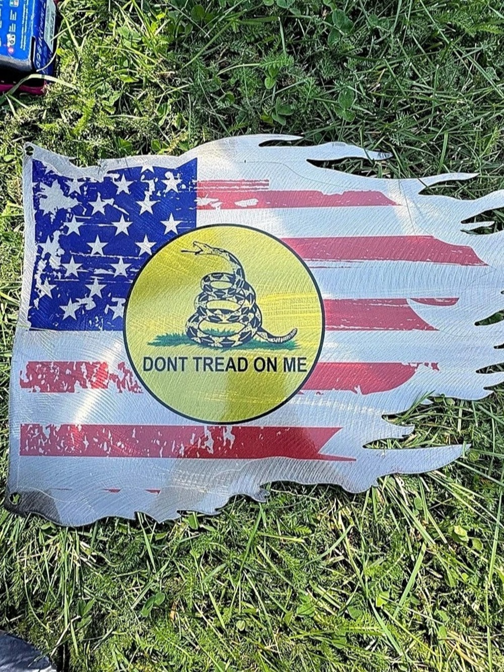 Gadsden Tattered American Flag Metal Sign Decor